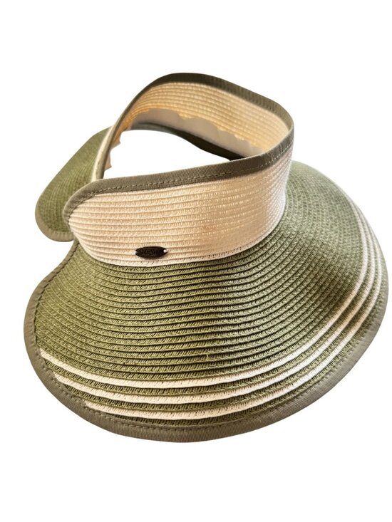 Sun 'N' Sand Accessories - Sun N Sand Womens Straw Wide Visor Green/Beige Adjustable Fit Lightweight Travel